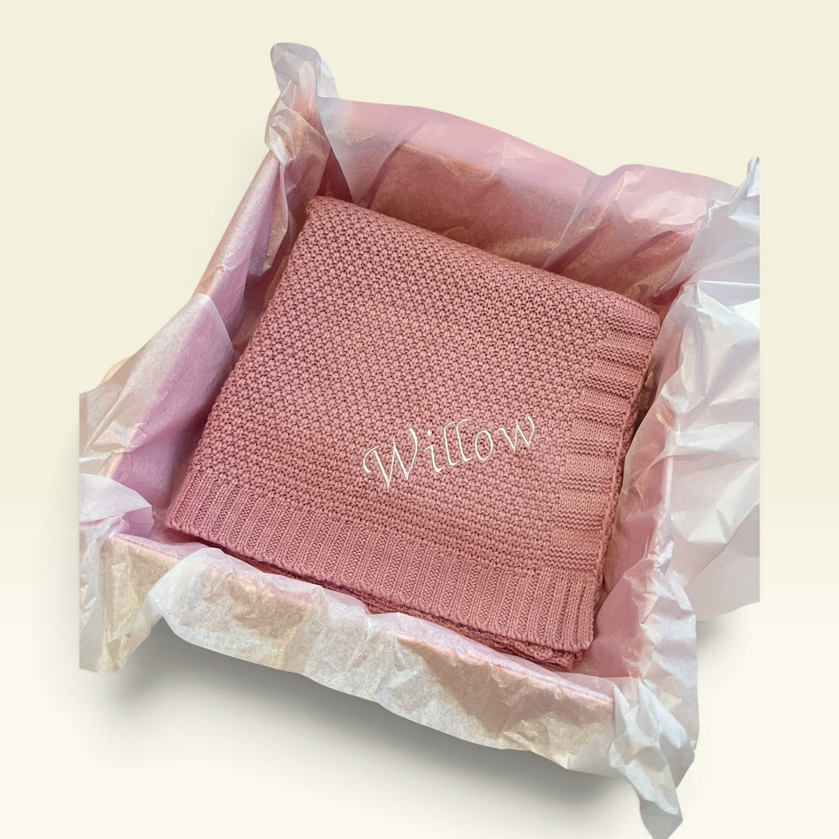 Pink baby keepsake gift box open, can be personalised
